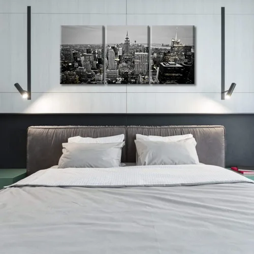 Vista 2 de TUMOVO Lienzo decorativo de pared en blanco y negro para decoración del hogar, oficina, baño, paisaje urbano de Manhattan, paisaje urbano, horizonte