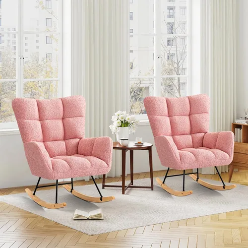 Vista 3 de Furniliving - Mecedora tapizada para cuarto de bebé, silla balancín moderna con asiento acolchado, silla de lectura con respaldo alto y cómoda