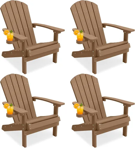 Vista 60 de YEFU Silla Adirondack de plástico resistente a la intemperie, sillas de patio con instalación fácil en 5 pasos, se ve exactamente como madera real