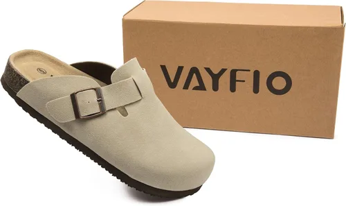 Vista 2 de Zuecos de ante con plantilla de corcho, sandalias de patata, mules de confort con soporte de arco, chanclas cómodas de slip on