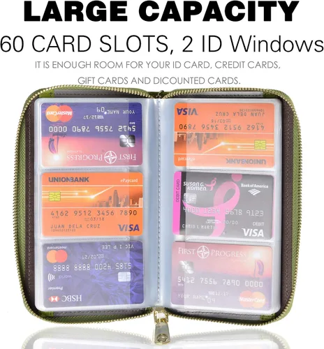 Vista 3 de Easyoulife - Monedero de cuero con cremallera, billetera portatarjetas para mujer, bloqueo RFID
