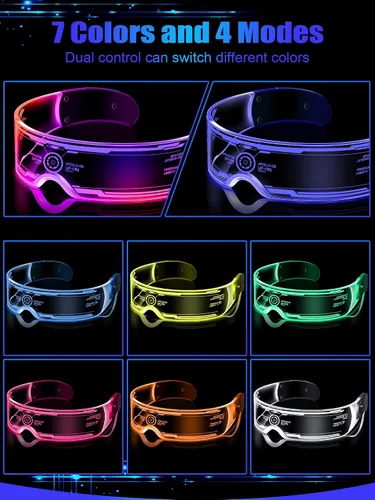 Vista 4 de TOODOO 4 pares de anteojos con visera LED, gafas futuristas luminosas para rave, 7 colores, 4 modos para club, fiesta de Navidad