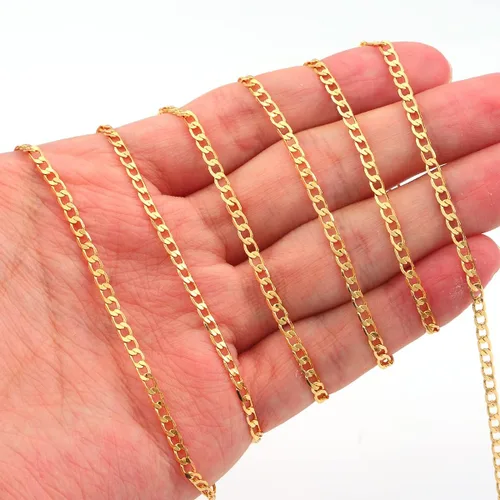Vista 3 de BEADIA - Cadenas planas bañadas en oro de 18 quilates, 3 mm, 2 metros para la fabricación de joyas