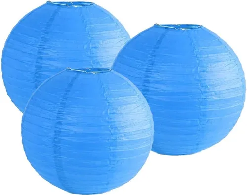Vista 25 de Paquete de 3 linternas redondas de papel para decoración de boda y fiesta de cumpleaños (azul bebé, 4 pulgadas/3.9 in)