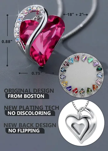 Vista 2 de Leafael Collares para mujer, dije de corazón de amor infinito con cristales de piedra natal, regalos de joyería para esposa, cadena chapada en plata