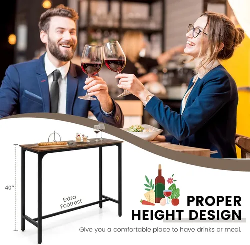 Vista 8 de GOFLAME Mesa de bar de 48 pulgadas, mesa de bar industrial alta con marco de metal y pies ajustables, mesa rectangular estrecha para espacios