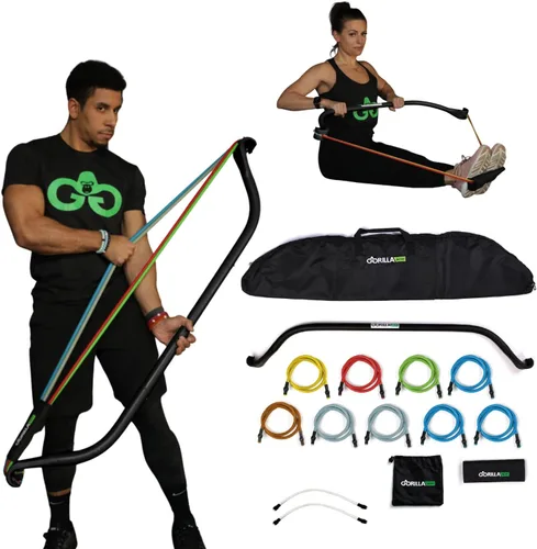 Vista 13 de Gorilla Bow Original All-in-One Portable Home Gym System, Professional-Grade Resistance Band Bar for Strength Training, HIIT & Full Body Workouts