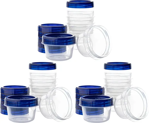 Vista 17 de PLASTICPRO [Paquete de 3 de 32 oz] Contenedores de Delicatessen con Tapa Giratoria Fondo Transparente con Tapas Giratorias Azules Reutilizables
