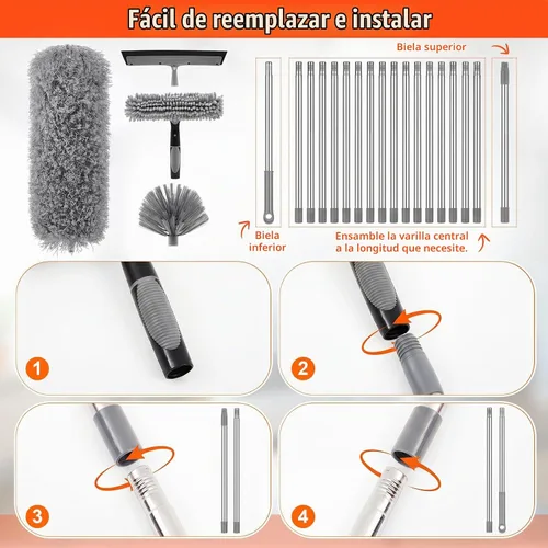 Vista 3 de Kit de plumero de alto alcance de 30 pies con poste de extensión de 2 a 24 Gris