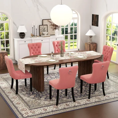 Vista 37 de Juego de mesa de comedor ovalada extensible con 4 sillas tapizadas de terciopelo de alta gama, mesa de cocina de 59 a 91 pulgadas y sillas