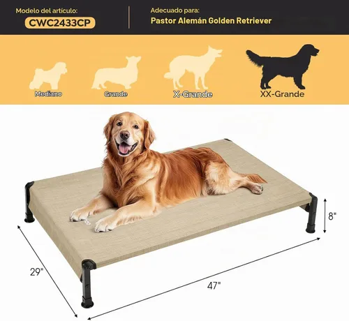 Vista 4 de Veehoo CWC2433 - Cama fresca para perros para exteriores, cama elevada para mascotas con malla Teslin lavable y transpirable, pies de silicona