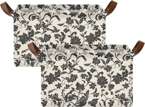 Vista 2 de Victorian Hand Sketch Flowers Large Storage Baskets Storage Containers with Handles Book and Clothes Living Room for Organizing Closet Shelf cajas