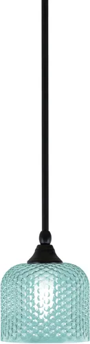 Vista 145 de Toltec Lighting Tallo Colgado Mini colgante, acabado de cobre negro, 3.5" cuadrado humo burbuja vidrio