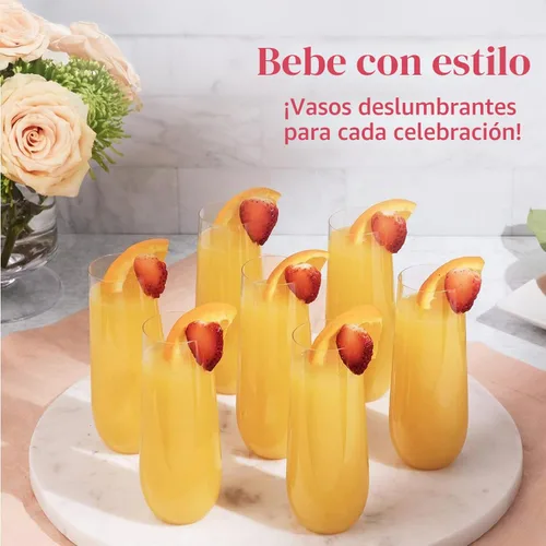 Vista 6 de Prestee 24 Copas de Champán de Plástico - Copas de Champán sin Tallo Resistentes de 9oz para Fiestas - Vasos de Brindis de Plástico Transparente