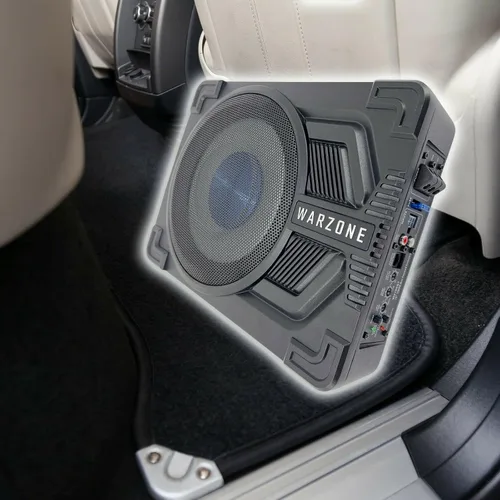 Vista 2 de Gravity Warzone WZ100ST 10" Pro Audio Active Compact Under Seat Slim Aluminio 1000 Watts 4 Ohm Subwoofer Potente altavoz con perilla de control