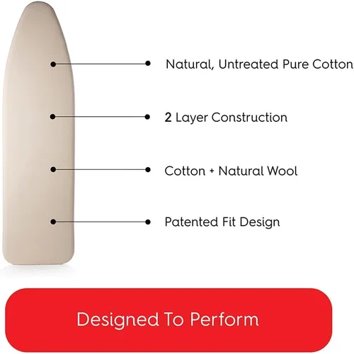 Vista 3 de TIVIT Funda para tabla de planchar de 14 x 44 pulgadas, estándar, sin químicos, ecológica, sin blanquear, almohadilla de algodón natural y lana sin