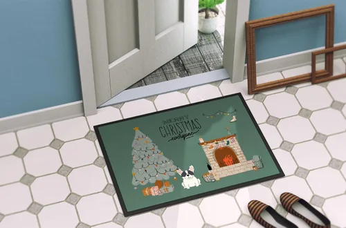 Vista 4 de Caroline's Treasures CK7574MAT Piebald French Bulldog Christmas Everyone - Felpudo de 18 x 27 pulgadas, tapete para puerta delantera