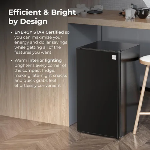 Vista 6 de Kenmore - Refrigerador compacto con enfriador de 3.5 pies cúbicos, color negro Estante para 6 latas, estantería de vidrio ajustable, puerta