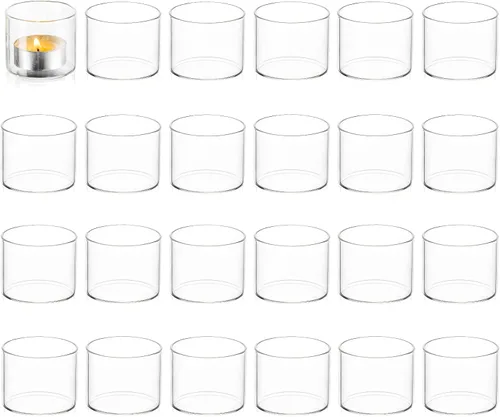 Vista 10 de Portavelas votive Tea Light – Mini portavelas de cristal transparente como velas a la luz de las velas para cenas, eventos, cumpleaños, boda