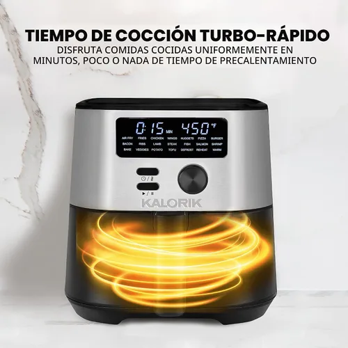 Vista 3 de Kalorik MAXX® Freidora de aire digital 7 en 1 de 6 cuartos de galón, pantalla LED, 21 ajustes preestablecidos inteligentes, 4 accesorios, libro