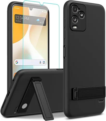 Vista 8 de Funda de teléfono compatible con Alcatel 1 2021 (5.0 pulgadas) con protector de pantalla de cristal, [3 formas de soporte] Funda protectora