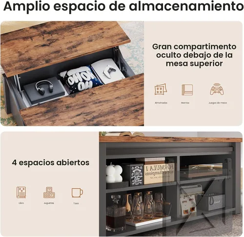Vista 7 de SEDETA Mesa de Centro con Tapa Elevable de 31.5" con Almacenamiento, Mesas de Centro Cuadradas para Sala de Estar, Mesa de Centro Estilo Granja