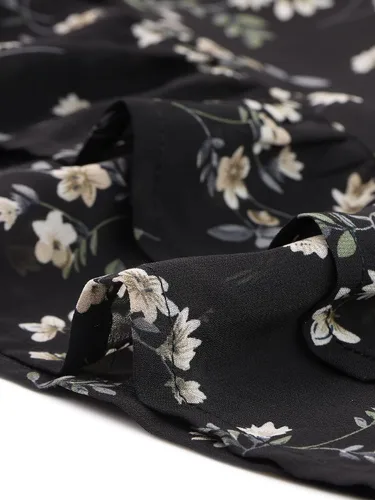 Vista 5 de Allegra K Vestido de gasa floral con cuello en V y mangas con volantes para mujer