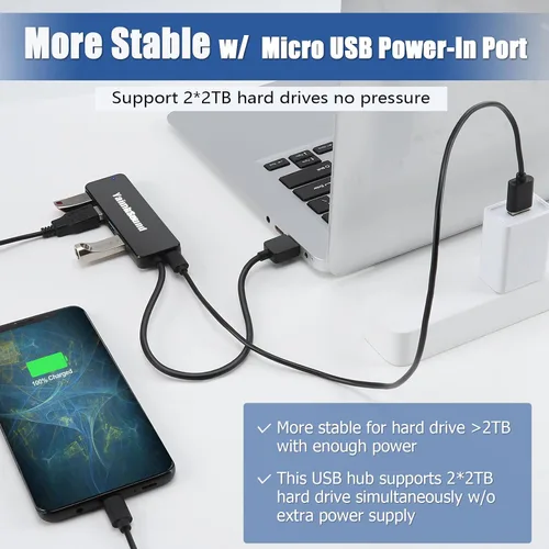 Vista 7 de Hub USB 3.0 de 4 puertos, divisor USB T-Sound para laptop, adaptador de teclado y mouse PS4 para Dell, Asus, HP, MacBook Air, Surface Pro, Acer