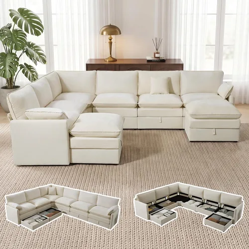 Vista 30 de Sofá modular con almacenamiento, sofá cama de 103 pulgadas, sofá cama seccional, sofá nube de gran tamaño con otomana móvil, sofá moderno de 6