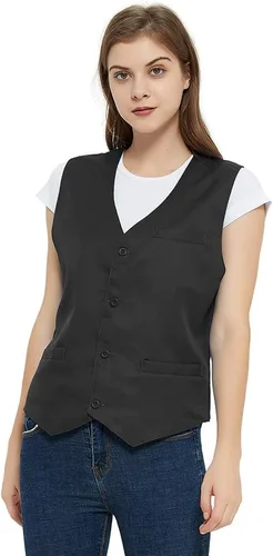 Vista 5 de TOPTIE Chaleco unisex con botones para uniforme de trabajo