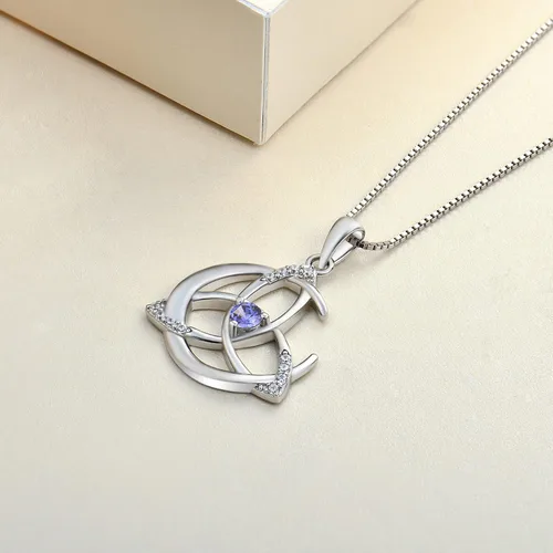 Vista 5 de YL Collar de nudo celta de plata de ley 925 con colgante de luna y piedras preciosas para mujer