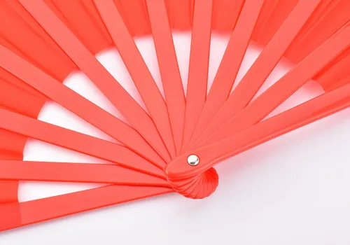 Vista 5 de Ventilador de mano plegable de baile, 13 pulgadas, color rojo, grande, chino, Kung Fu Tai Chi, plástico y nailon para hombres y mujeres