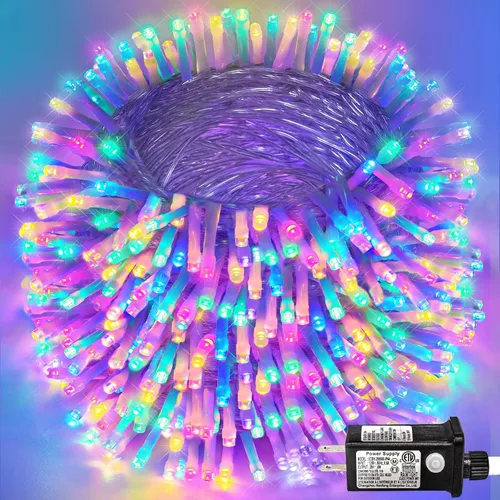 Vista 35 de Guirnalda de 120 luces LED rojas impermeables para exteriores, luces de Navidad rojas de 40 pies, 8 modos, cable transparente, guirnalda de luces