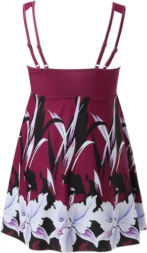 Vista 3 de Trajes de baño de talla grande para mujer, vestido de natación fluido con pantalones cortos de dos piezas, tankini modesto traje de baño deportivo
