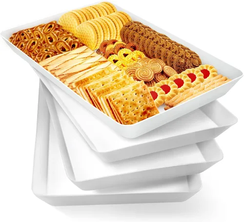 Vista 14 de WOWBOX 4 bandejas de servir para entretenimiento, platos para servir aperitivos, frutas, galletas, postres, bandejas de plástico reutilizables