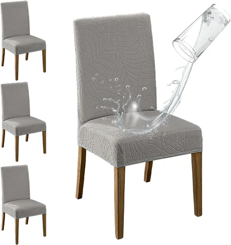 Vista 20 de MOSAYT Juego de 2 fundas para sillas de comedor 100% impermeables, súper ajuste elástico jacquard Parson, fundas extraíbles y lavables para sillas