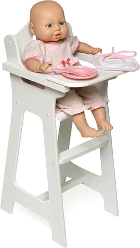 Vista 6 de Silla alta para muñeca con plato, babero y cuchara de la amrca Badger Basket White (se adapta a las muñecas American Girl)