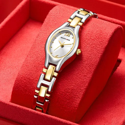 Vista 5 de GOLDEN HOUR Reloj de pulsera ovalado vintage de tono dorado para mujer