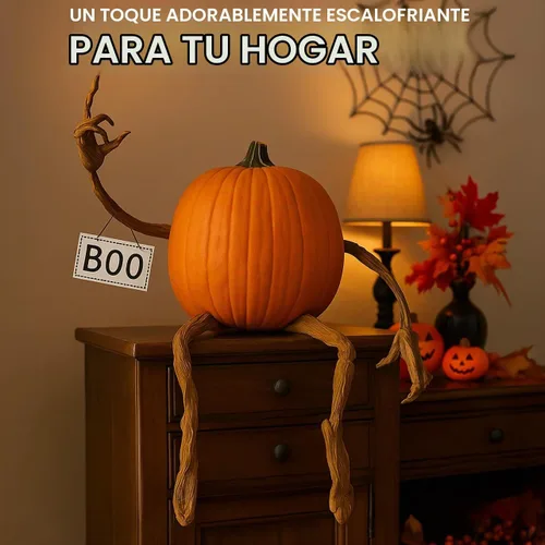 Vista 3 de Plow & Hearth 65A44 calabaza con brazos y piernas de hoja de parra, para decoración de Halloween, para exterior e interior, de 16.5" x 2.5