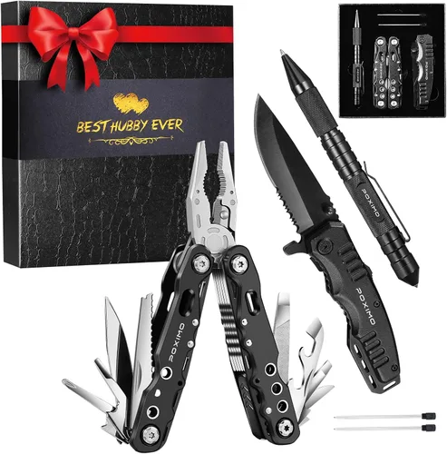 Vista 10 de Juego de regalo multiherramienta para hombres, para papá, él, kit de supervivencia EDC 3 en 1 con alicates múltiples 14 en 1, cuchillo de bolsillo