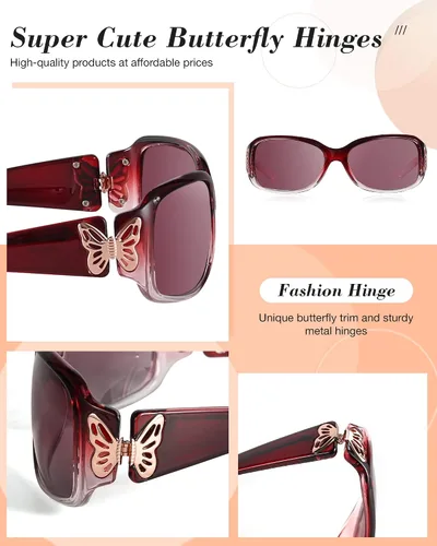Vista 3 de LVIOE - Lentes de sol polarizadas para mujer, decoración de mariposa a la moda, para conducir y pescar, protección UV LS022