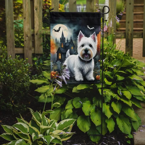Vista 2 de Caroline's Treasures DAC2058GF Westie Spooky - Bandera de jardín de Halloween para buzón, bandera decorativa para patio exterior, patio, obras