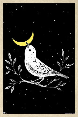 Vista 7 de Trends International Dibujo episódico - Póster de pared de pájaro lunar Versión enmarcada Barnwood