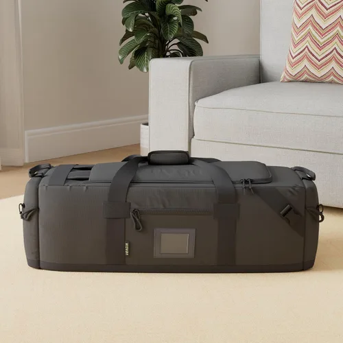 Vista 2 de Bolsa de lona grande de 86 litros para viajes, gimnasio y deportes, poliéster repelente al agua, correas ocultas, compartimento para zapatos, bolsa