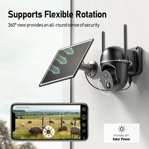 Vista 4 de SEHMUA - Cámara de seguridad celular 4G LTE solar inalámbrica para exteriores, cámara alimentada por energía solar sin WiFi, vista en vivo de 360°