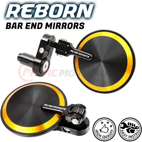 Vista 4 de Espejos de barra CNC Gold Reborn – Compatible con GSXR 600, 750, 1000, 1300, CBR600RR, CBR1000RR, SV650, SV1000, SFV650 – Aluminio mecanizado