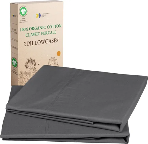 Vista 19 de California Design Den Juego de 2 fundas de almohada de 100 % algodón orgánico tamaño Queen/estándar, suaves y nítidas fundas de almohada de algodón