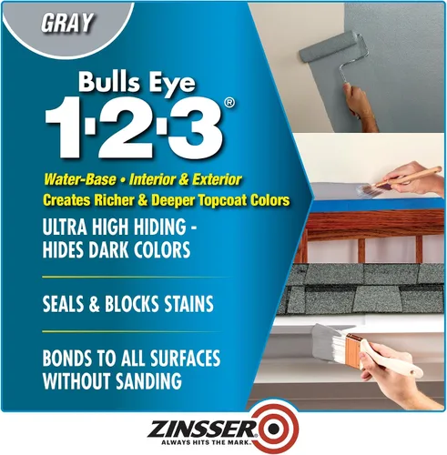 Vista 2 de Zinsser 285090 Bulls Eye 1-2-3 Imprimación a base de agua, 5 galones, gris