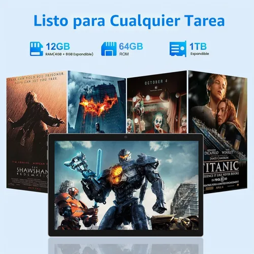 Vista 3 de 2026 Última Tableta, 12 GB de RAM 64 GB ROM, procesador Octa-Core 10.1 pulgadas HD IPS pantalla táctil Tabletas Android, Tableta 2 en 1 con teclado