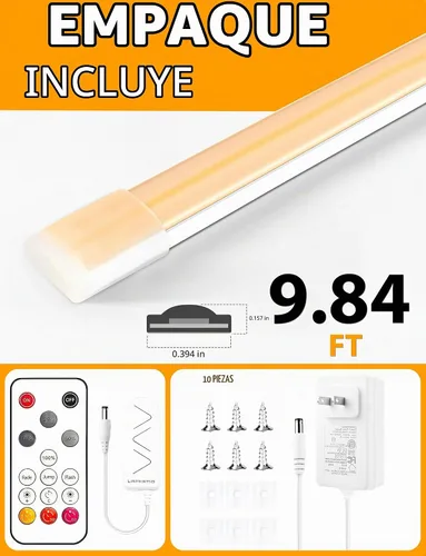 Vista 8 de Lamomo COB - Tira de luces LED Pro, 9.84 pies, color blanco cálido, regulable, autoadhesiva, con control remoto, flexible, cortable, impermeable